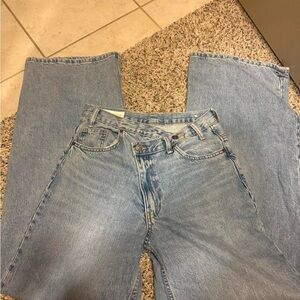 Zara High Waisted Crossover Waist Wide Leg Jean.